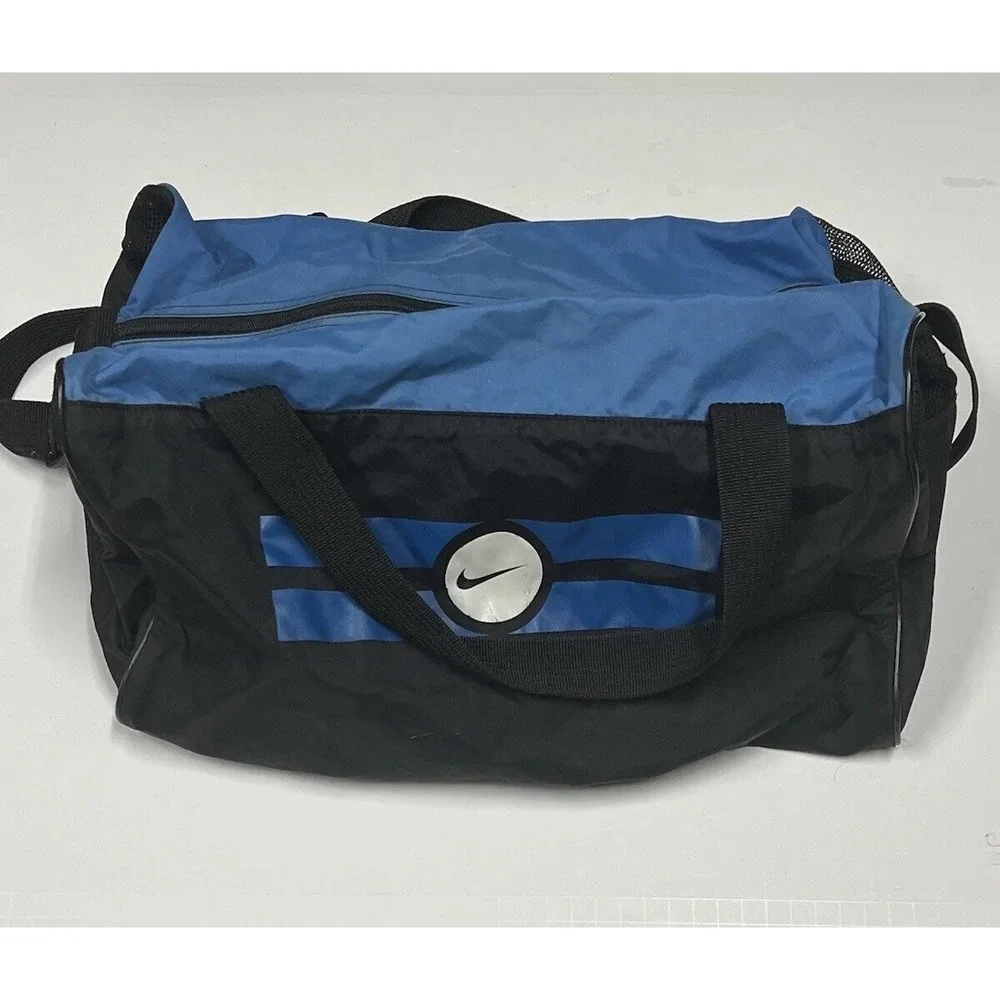 80s 90s Vintage Nike Swoosh Logo Blue Nylon Duffle Gym Bag Tote Color Tag 18